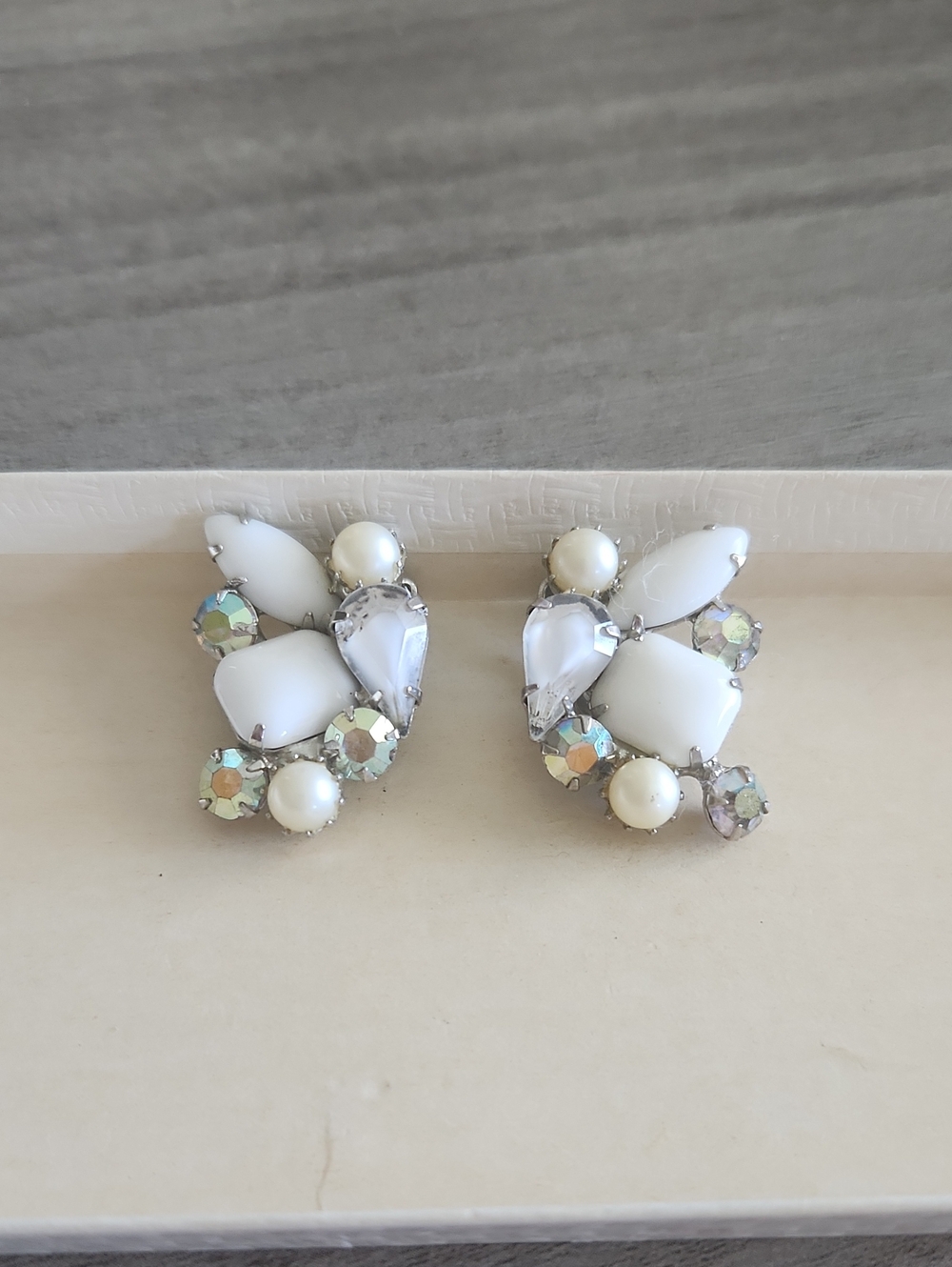 White Crystal Cluster Stud Earrings - Unbranded